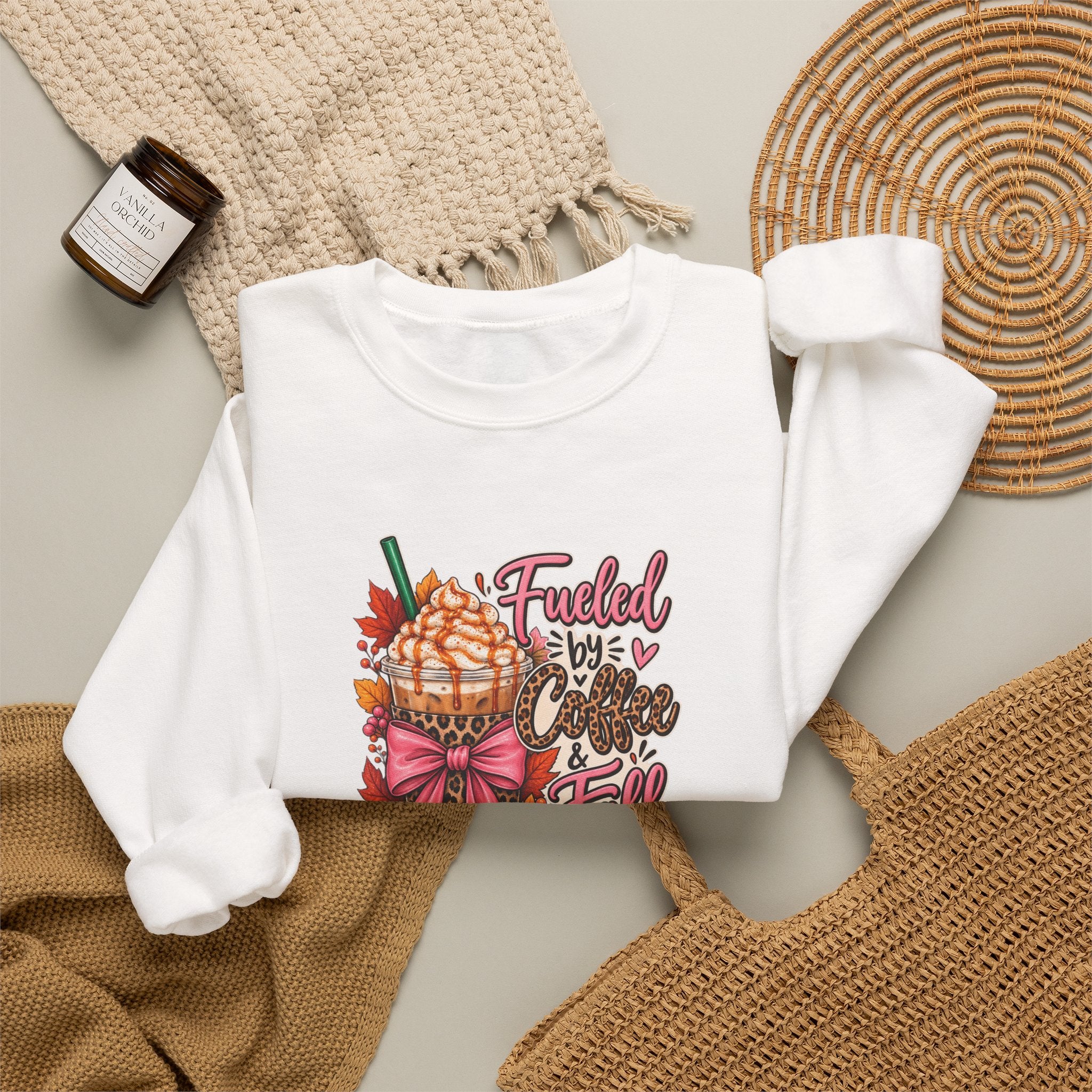 Fueled by Coffee & Fall Vibes Gildan Crewneck Sweatshirt
