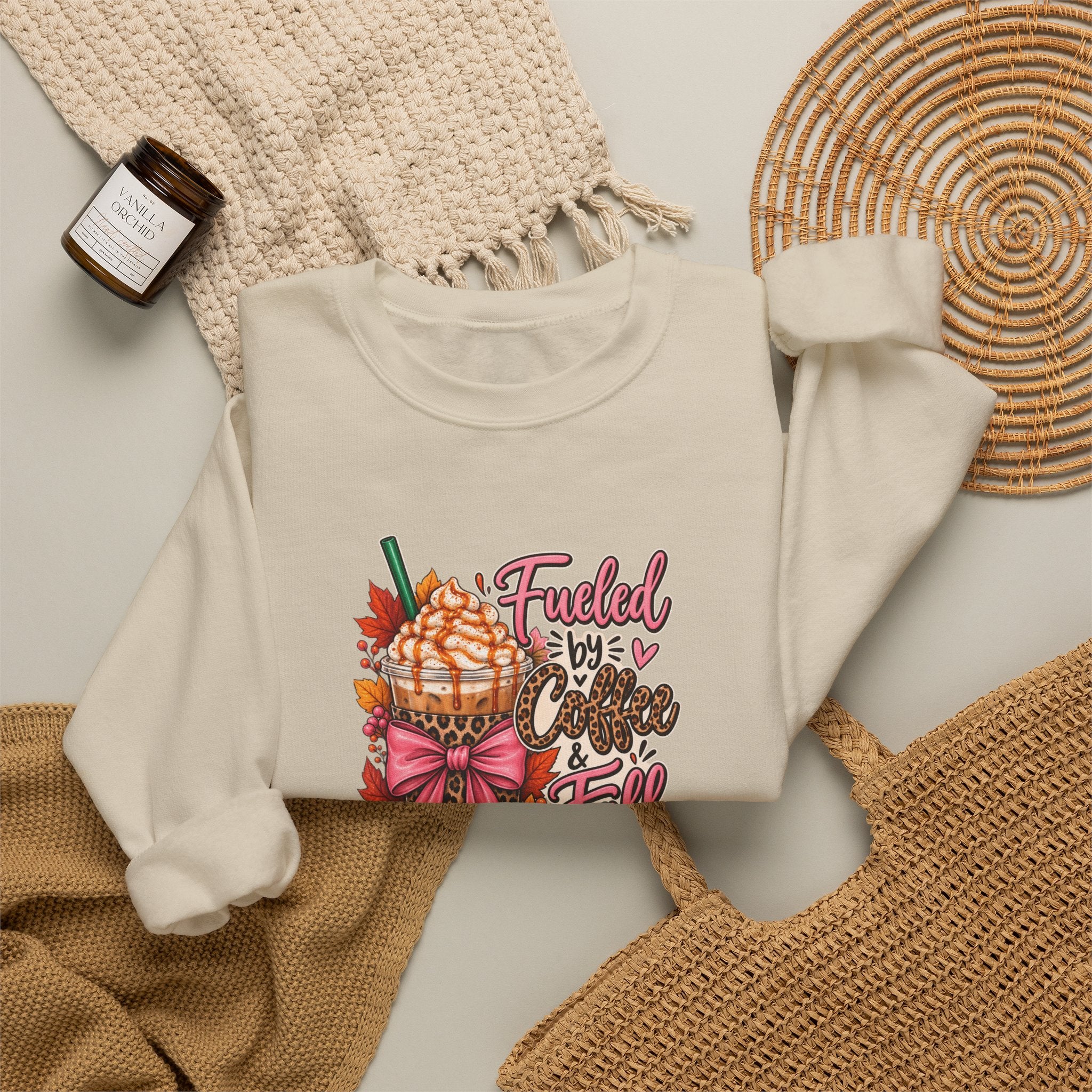 Fueled by Coffee & Fall Vibes Gildan Crewneck Sweatshirt