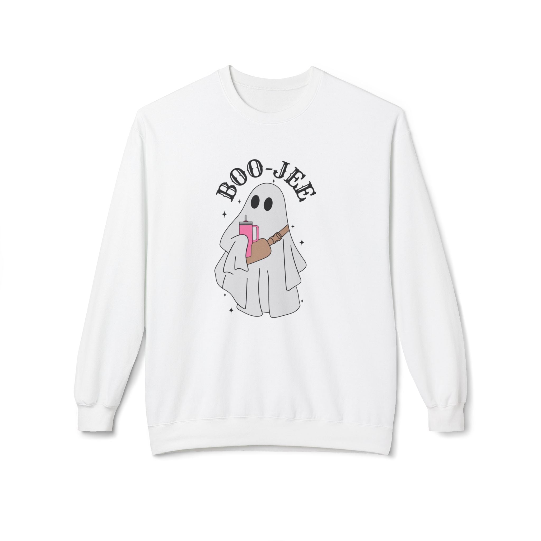 Stay cozy this spooky season with our Boo-Jee Ghost Halloween Sweatshirt! A cute ghost sipping coffee makes this the perfect fall crewneck for Halloween lovers.