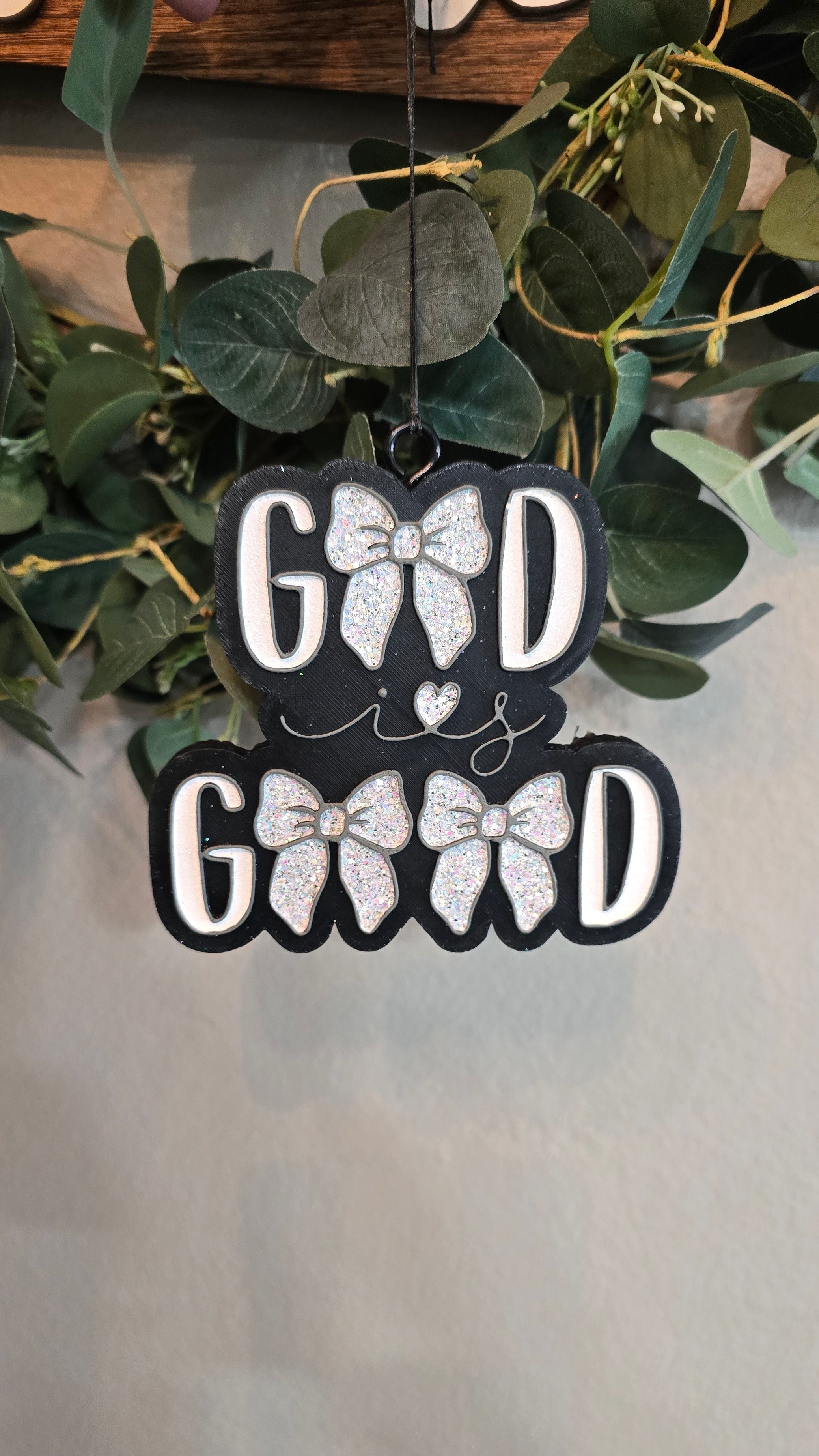 God is Good Car Freshie with decorative bows