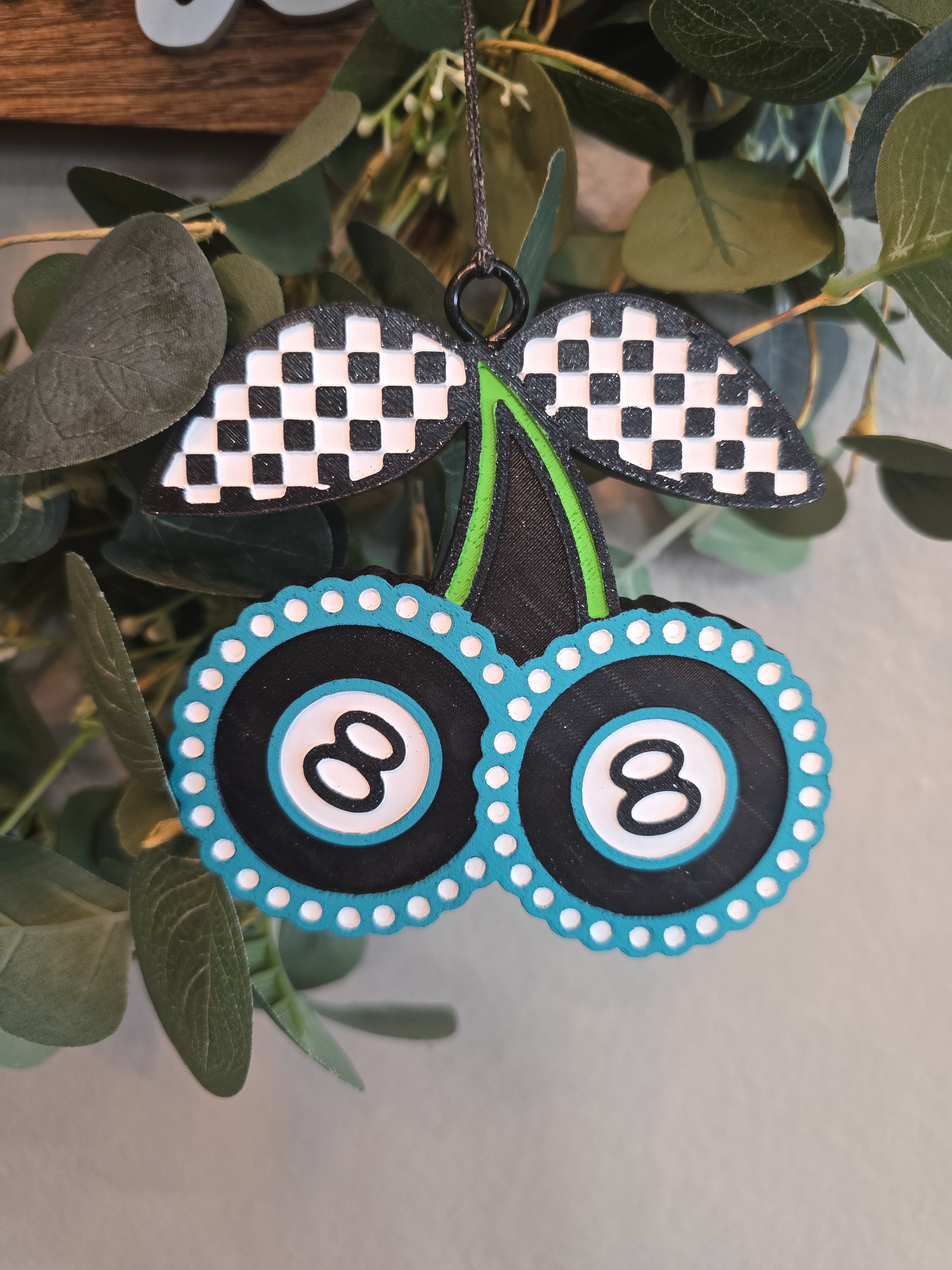 Retro 8 Ball Cherry  – Checkered Car Freshie