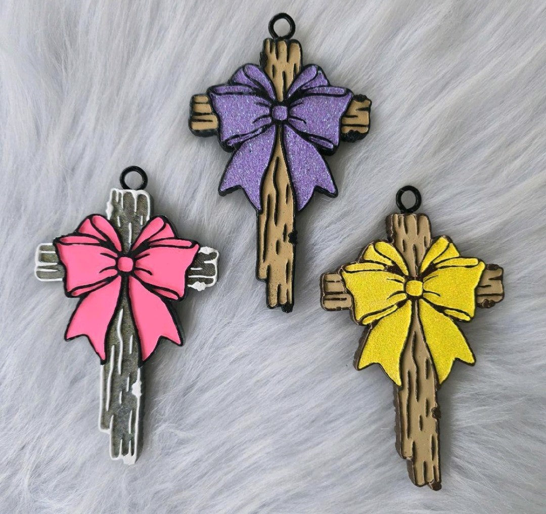Cross with Ribbon Bow Car Freshie | Handmade Christian Car Air Freshener