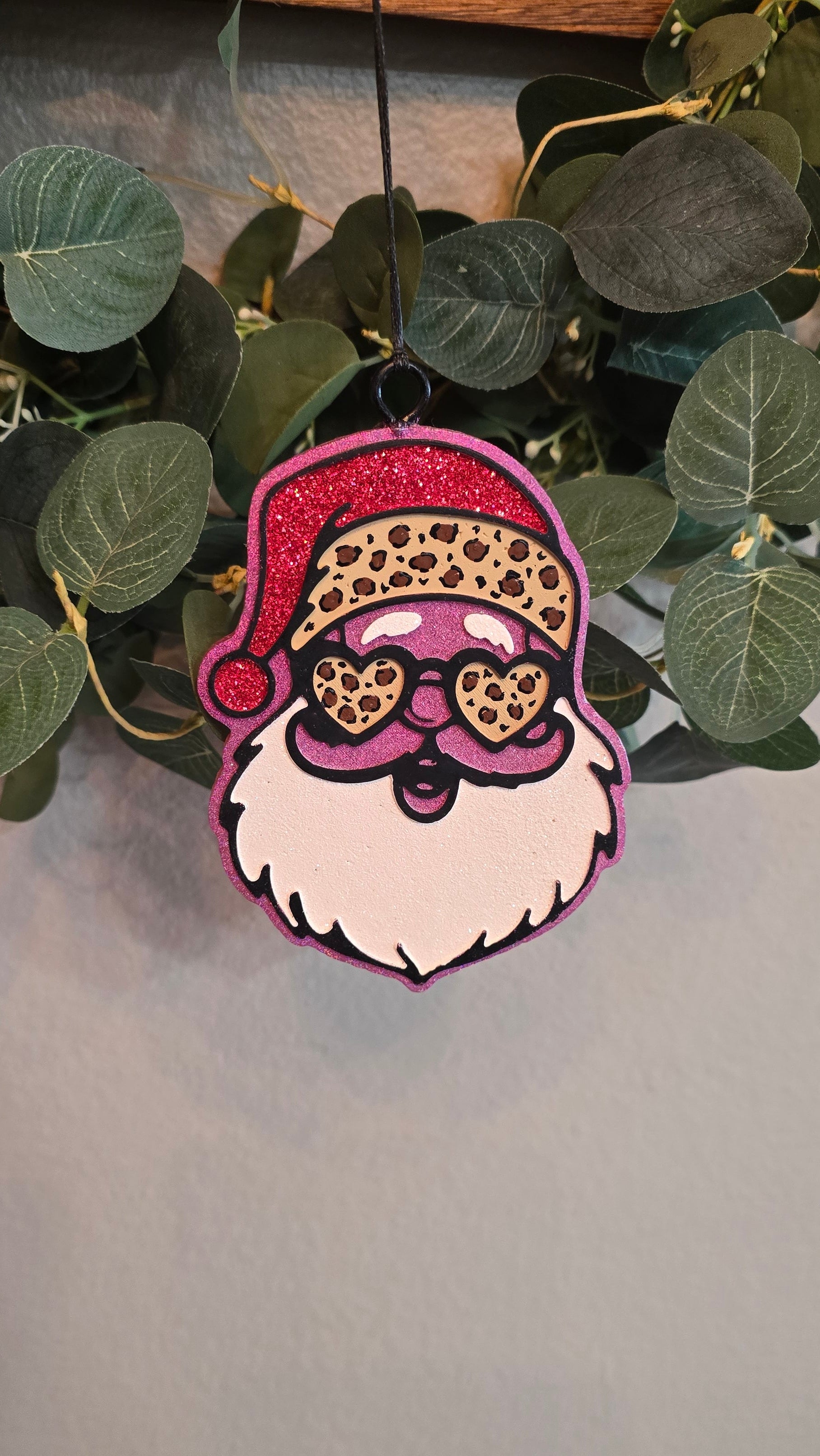 Santa with Cheetah Hat Christmas Car Freshie
