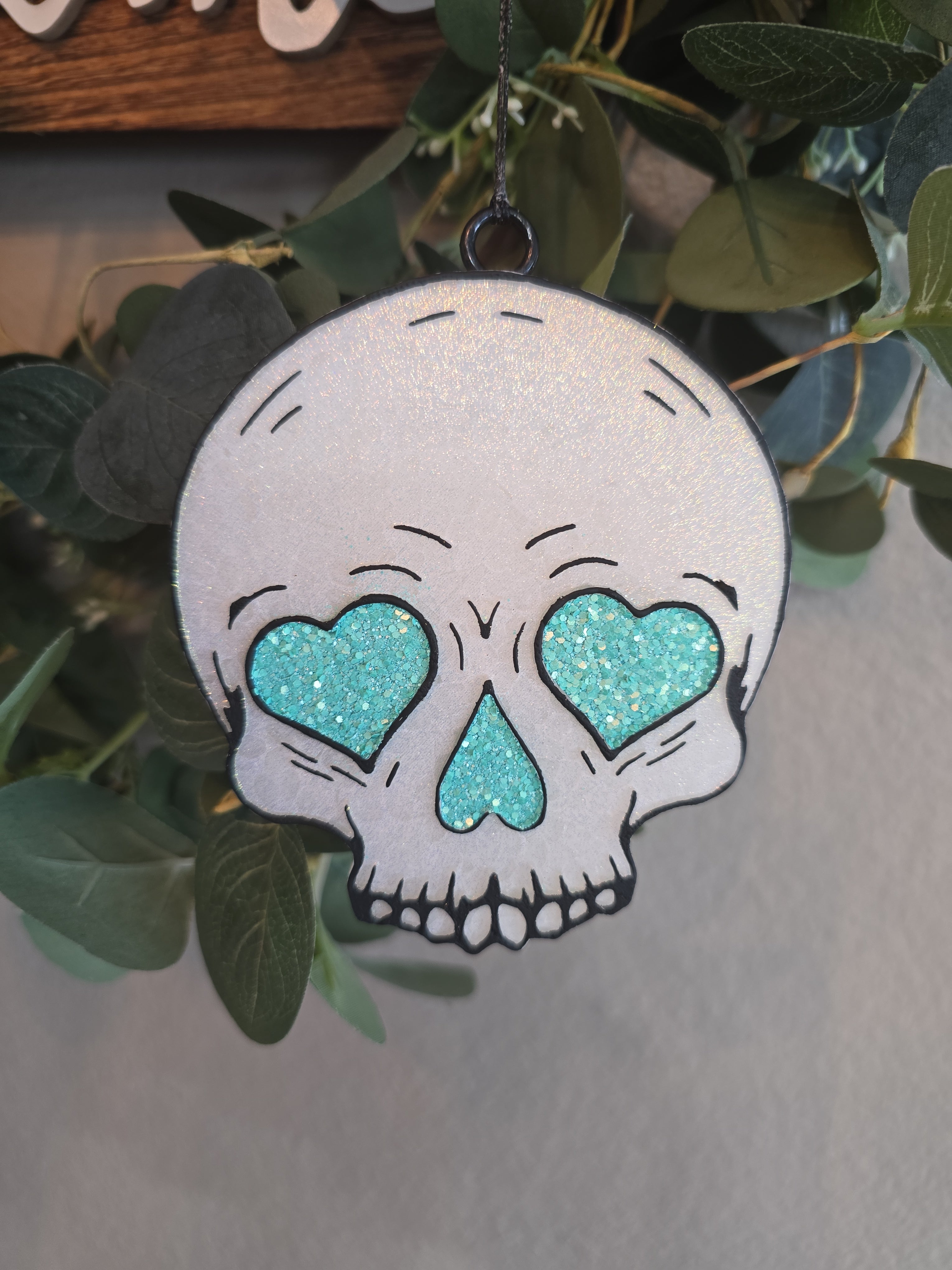 Glitter Skull Heart Eyes Car Freshie – Handmade Scented Hanging Car Air Freshener