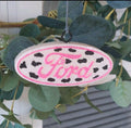 Ford Emblem Car Freshie with Cow Print – Western Hanging Air Freshener for Truck or Car  Product Description