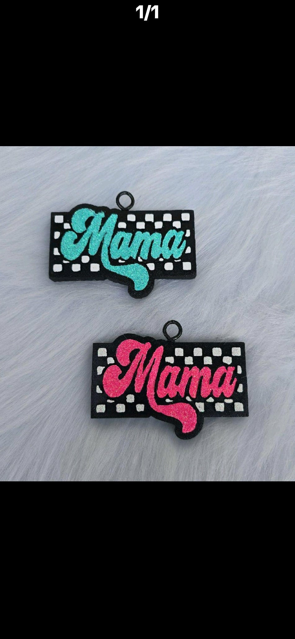 Mama Checkered Car Freshie – Glitter Script Freshener | Pink or Teal | Trendy Car Accessory