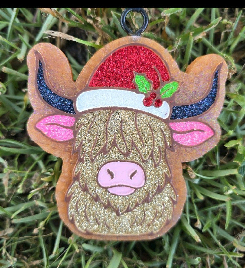 Highland Cow with Santa Hat | Christmas Cow Car Freshie