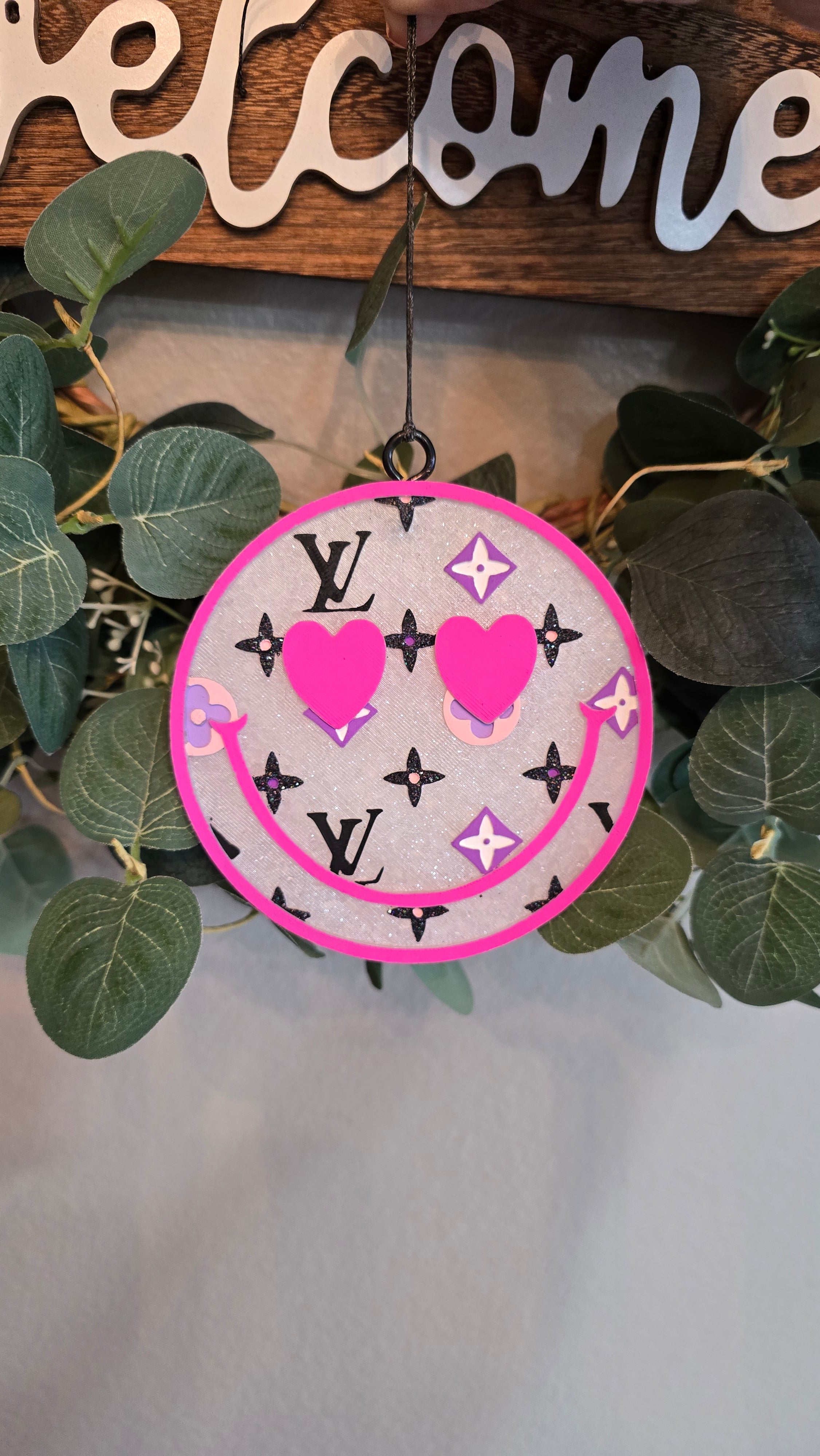 Designer-Inspired Smiley Car Freshie | Luxe Fashion-Inspired Hanging Air Freshener | Handmade Car Charm