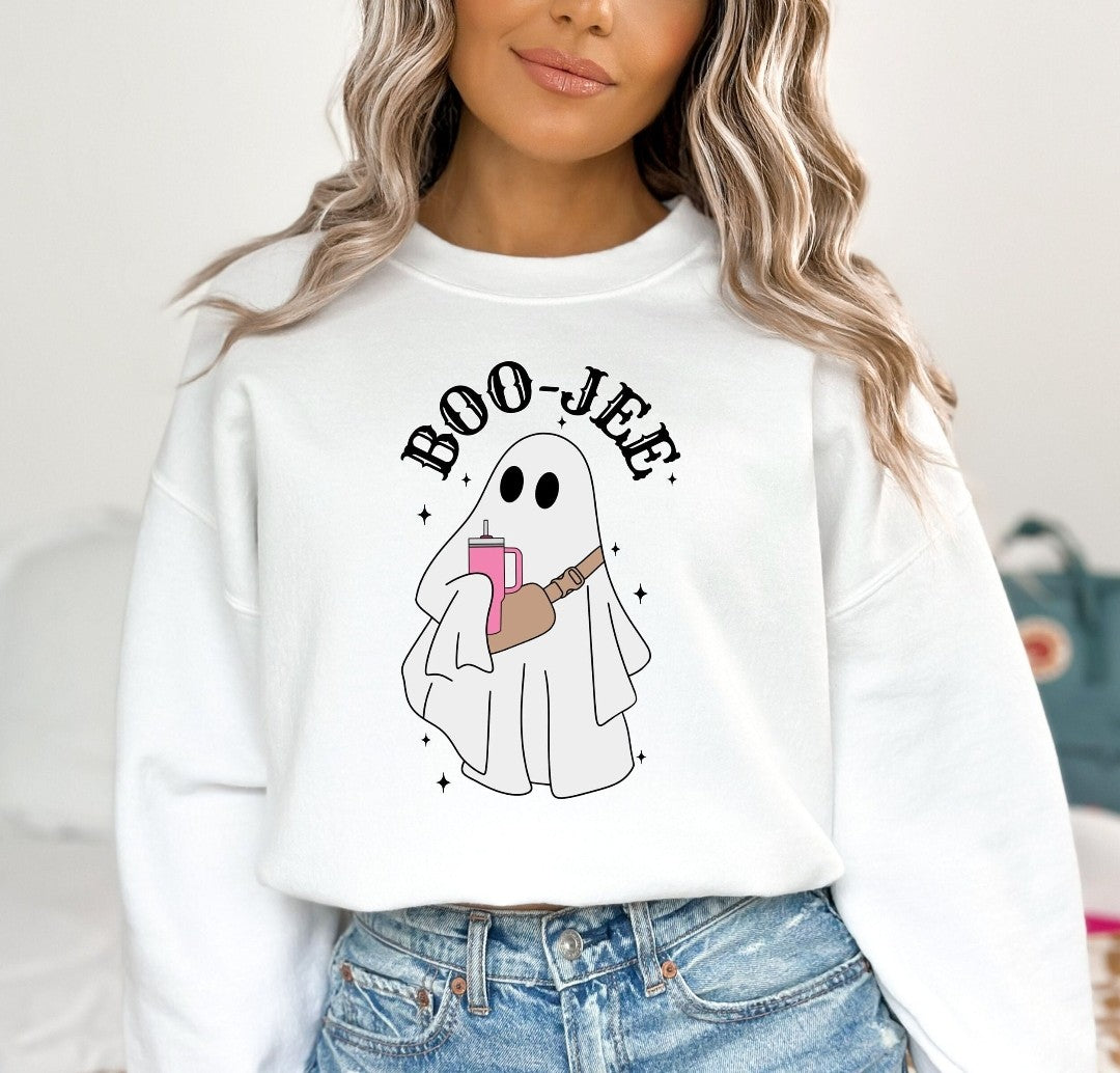 Boo-Jee Ghost Halloween Sweatshirt | Cozy Spooky Season Crewneck | Cute Ghost Coffee Fall Sweatshirt