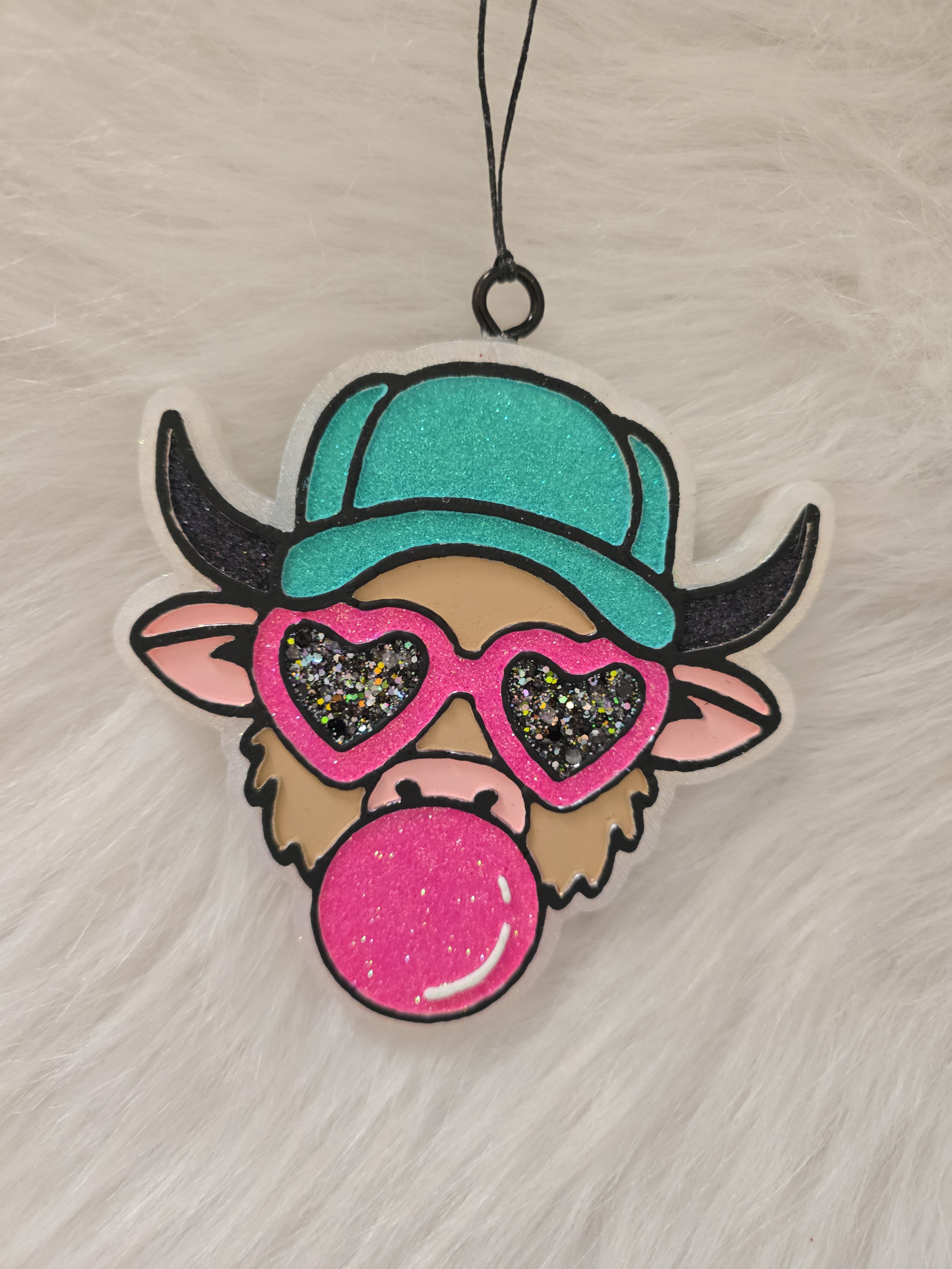 Highland Cow Western Car Freshie with Trucker Hat & Bubble Gum | Handmade Freshie