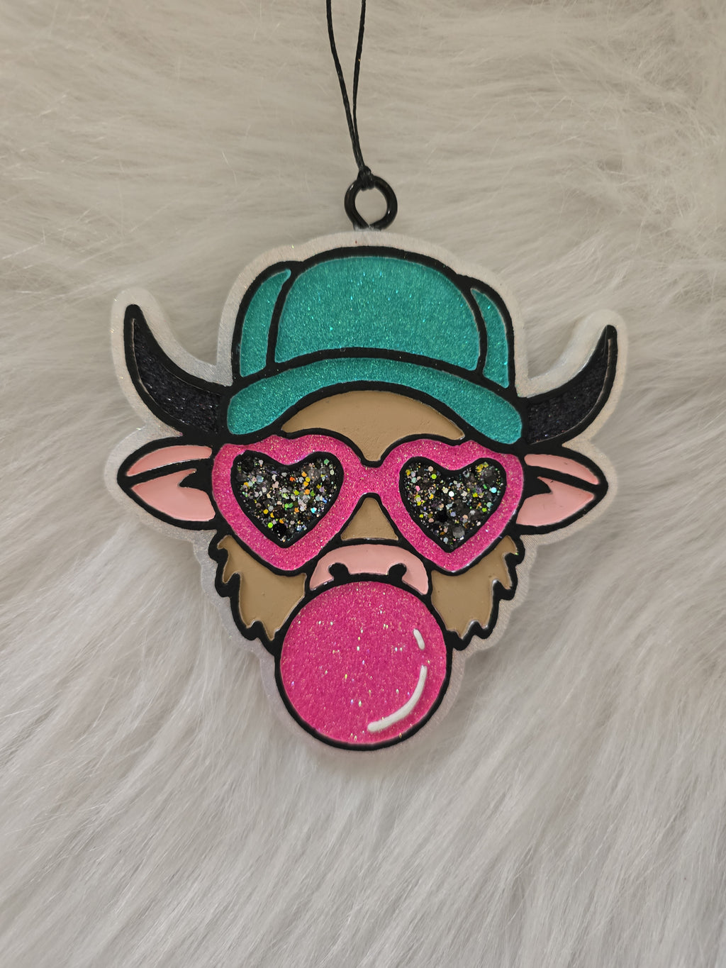 Highland Cow Western Car Freshie with Trucker Hat & Bubble Gum | Handmade Freshie