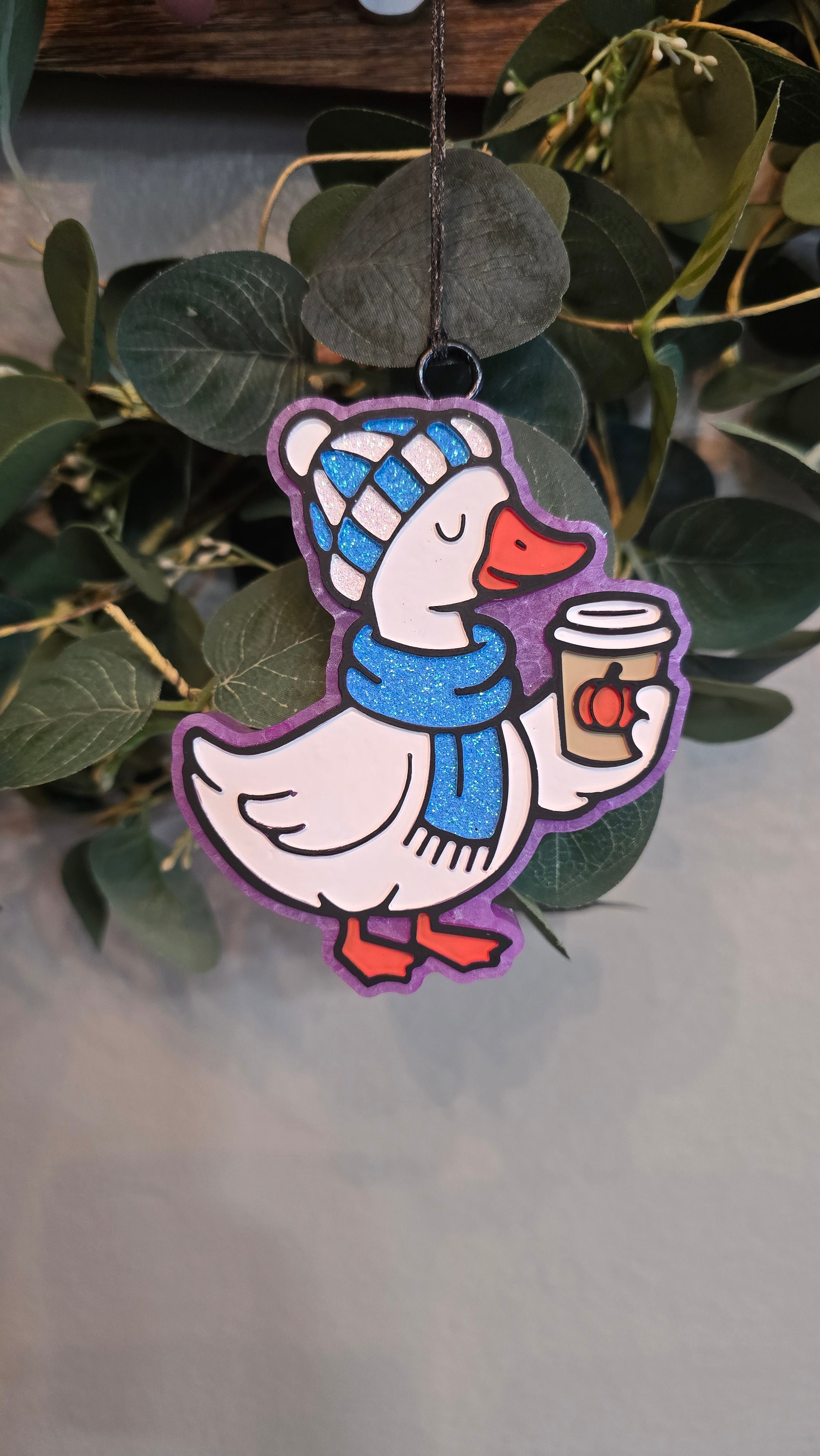 Fall Porch Goose Car Freshie | Cute Autumn Goose Air Freshener | Cozy Sweater Goose Hanging Car Freshener | Fall Gift