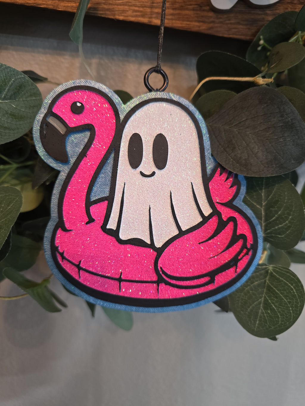 Ghost on Flamingo Float Car Freshie | Summer Car Fresheners | Ghost Halloween Freshie